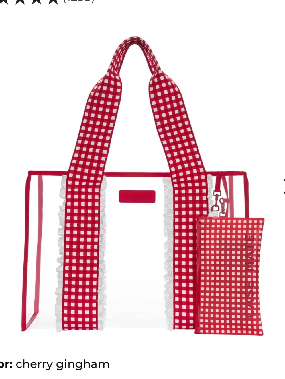 NWOT Case-Mate Cherry Gingham Clear Tote Bag with Removable Pouch